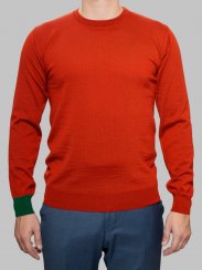 Men's merino wool crewneck sweater orange/green Merino.Live