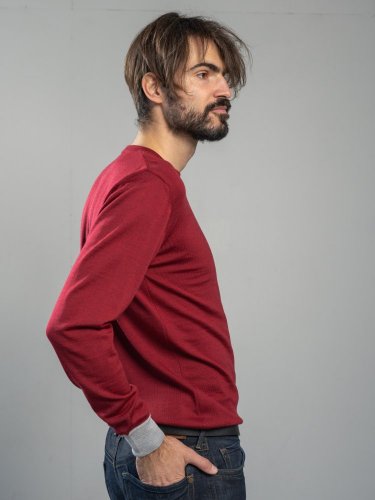 Men's 100% merino wool crewneck sweater red/grey Merino.live