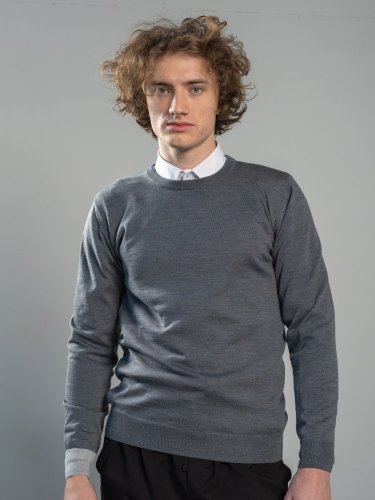 Men's 100% merino wool crewneck sweater grey/grey Merino.live - Size: XL