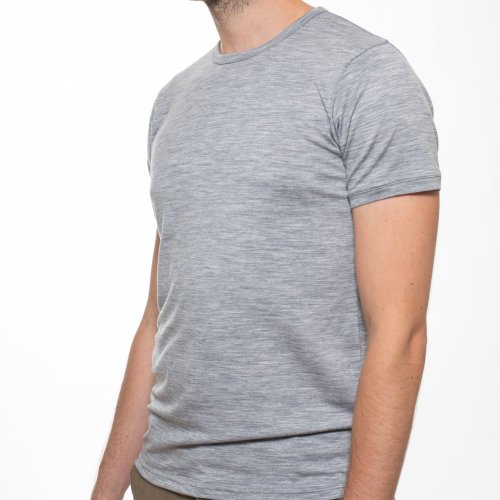 Pánské tričko ze 100% merino vlny s krátkým rukávem grey - blue Merino.live - Velikost: XL