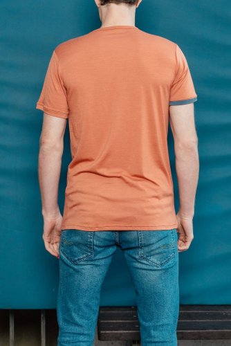 Men's short sleeve 100% merino wool T-shirt 160 red brick - blue Merino.live - Size: XL