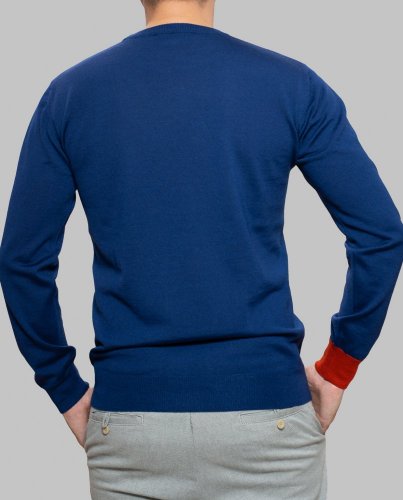 Men's merino wool crewneck sweater blue/orange Merino.Live - Size: S