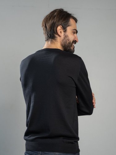 Men's 100% merino wool crewneck sweater - all black Merino.live - Size: S