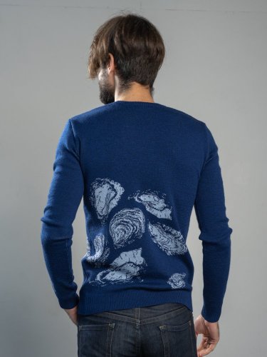Men's 100% merino sweater Oyster Wave blue Merino.live - Size: XL