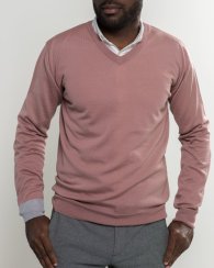 Men's merino wool V-neck sweater pink/gray Merino.Live