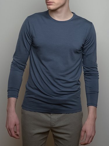 Pánské tričko ze 100% merino vlny s dlouhým rukávem blue Merino.live - Velikost: M