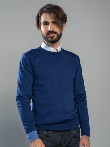 Men's 100% merino wool crewneck sweater blue/light blue 2023 Merino.live - Size: M