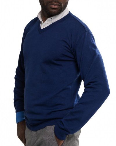 Men's merino wool V-neck sweater blue/light blue Merino.Live - Size: S