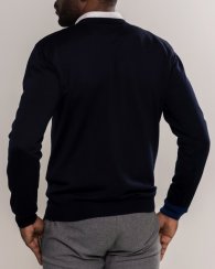 Men's merino wool V-neck sweater dark blue/blue Merino.Live