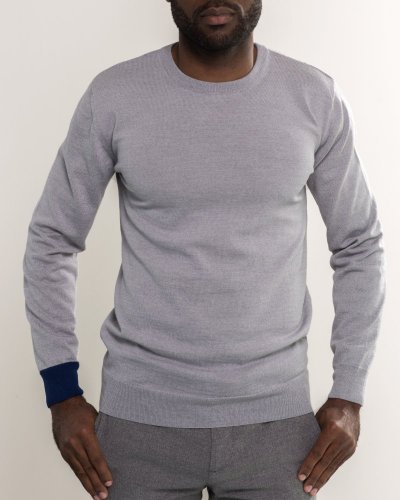 Men's merino wool crewneck sweater grey/blue - Size: S