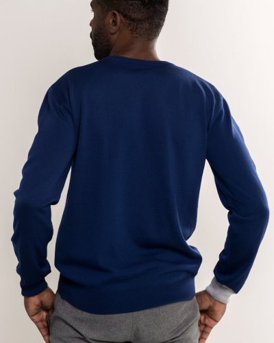 Pánský svetr ze 100% merino vlny s kulatým výstřihem modrá/šedá Merino.Live - Velikost: S