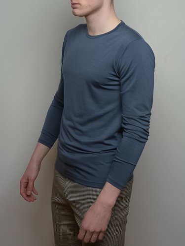 Men's 100% merino wool T-shirt with long sleeves 160 blue Merino.live - Size: XL