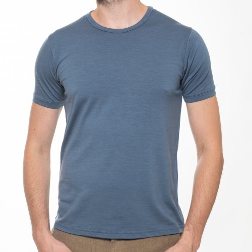 Men's short sleeve merino wool T-shirt 160 blue Merino.live - Size: S