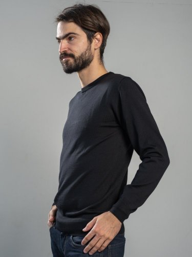 Men's 100% merino wool crewneck sweater - all black Merino.live - Size: XXL
