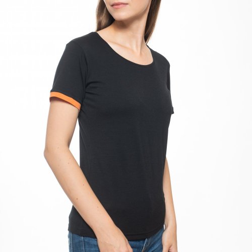 Dámské tričko ze 100% merino vlny s krátkým rukávem black - orange Merino.live - Velikost: L