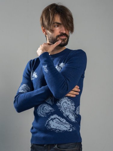 Men's 100% merino sweater Oyster Wave blue Merino.live - Size: M