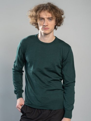 Pánský svetr ze 100% merino vlny s kulatým výstřihem zelený Merino.live - Velikost: XL