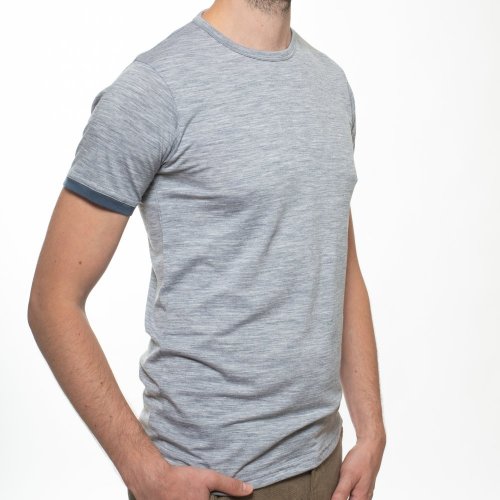 Pánské tričko ze 100% merino vlny s krátkým rukávem šedá/modrá Merino.live