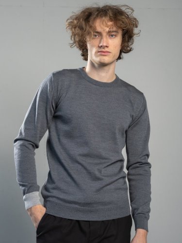Men's 100% merino wool crewneck sweater grey/grey Merino.live - Size: L