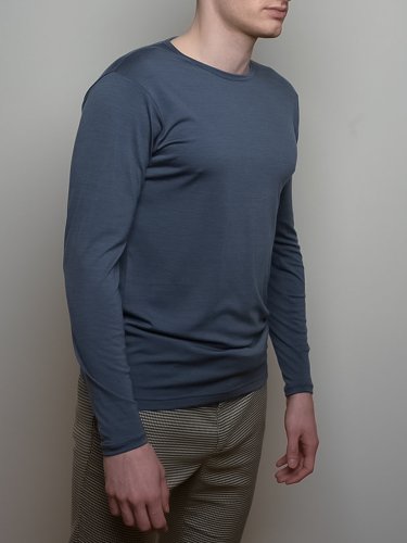 Men's 100% merino wool T-shirt with long sleeves 160 blue Merino.live - Size: S