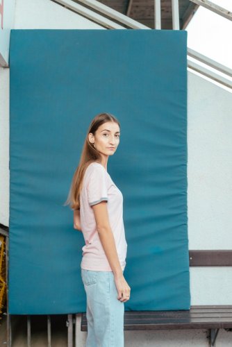 Women's 100% merino wool T-shirt with short sleeves 160 pink - grey Merino.live - Size: M