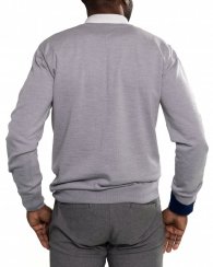 Men's merino wool V-neck sweater gray/blue Merino.Live