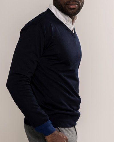 Men's merino wool V-neck sweater dark blue/blue Merino.Live - Size: S