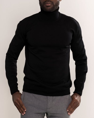 Men's 100% merino wool turtleneck - all black Merino.Live - Size: XL