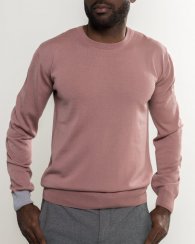 Pánský svetr ze 100% merino vlny s kulatým výstřihem růžová/šedá Merino.Live