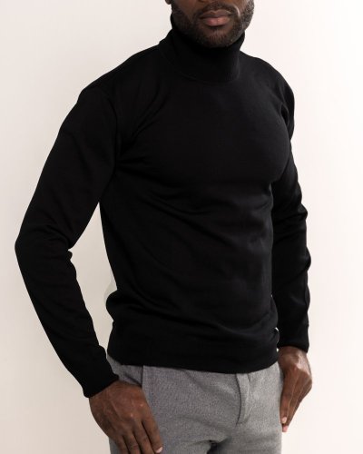 Men's 100% merino wool turtleneck - all black Merino.Live - Size: XL
