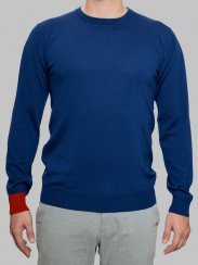 Men's merino wool crewneck sweater blue/orange Merino.Live