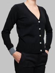 Business casual button-up cardigan black/grey Merino.live