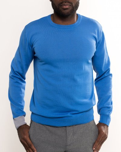 Men's merino wool crewneck sweater light blue/gray Merino.Live