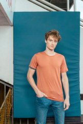 Men's short sleeve 100% merino wool T-shirt 160 red brick - blue Merino.live