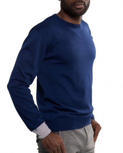 Men's merino wool crewneck sweater blue/grey Merino.Live