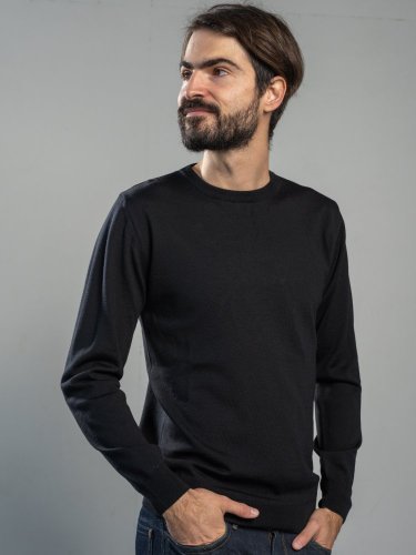 Men's 100% merino wool crewneck sweater - all black Merino.live - Size: M