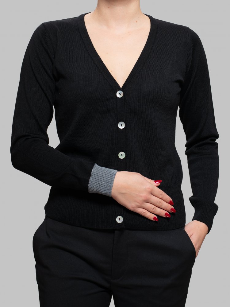 Business casual propínací cardigan černá/šedá Merino.live XS